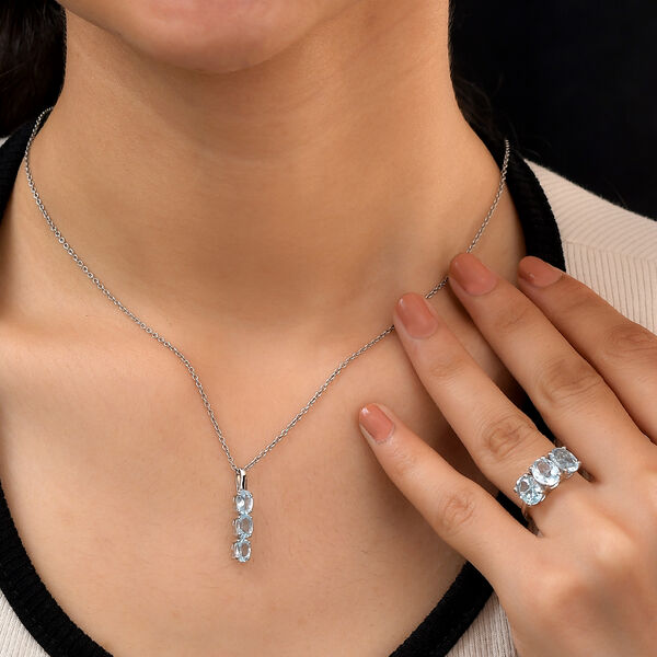 2er-Set himmelblauer Topas-Ring und Anhänger, 925 Silber platiniert, ca. 6,38 ct image number 3