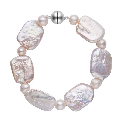 Weißes Keshi Perle und weißes Süßwasser Perlen-Armband, 19 cm - 95 ct. image number 0