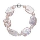 Weißes Keshi Perlen und weißes Süßwasserzuchtperlen Armband, ca. 19 cm, 925 Silber rhodiniert