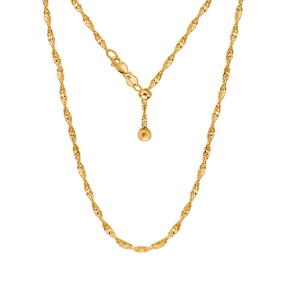 Verstellbare Twisted-Singapur Diamantschliff-Halskette in vergoldetem Silber, 60cm