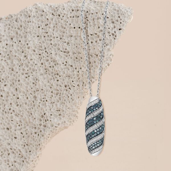 Blauer und wei&szlig;er Diamant-Anh&auml;nger mit Kette in Silber image number 2