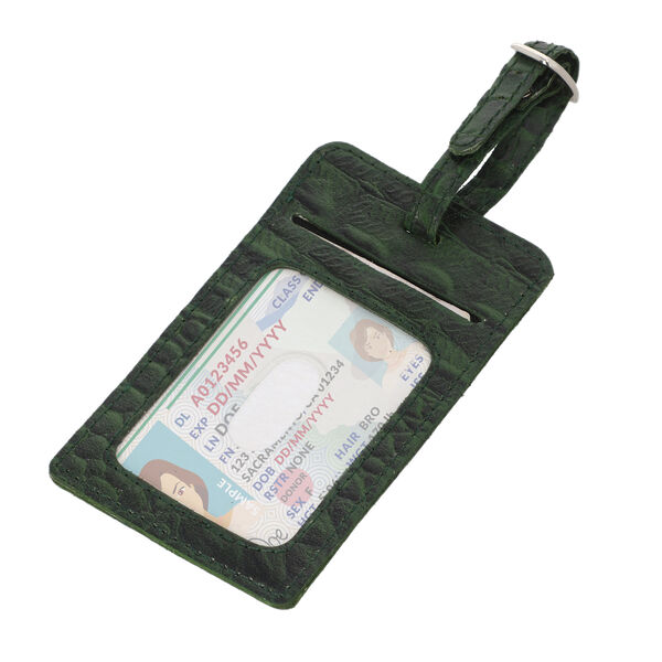2er Set - Reisepass-Etui aus 100% echtem Leder mit RFID Schutz, mit passendem Kofferanh&auml;nger, Krokopr&auml;gung, Dunkelgr&uuml;n image number 2