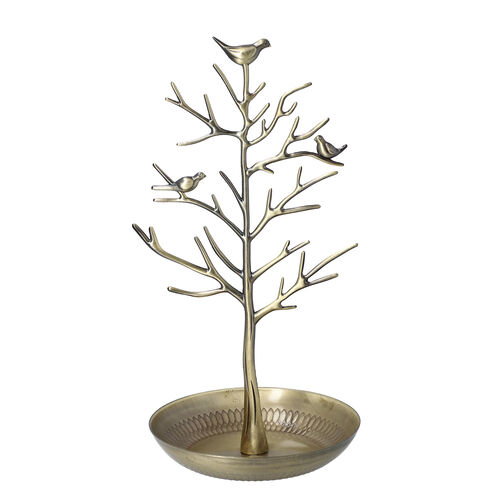 Antiker Vogel Baum Schmuckständer, Gold image number 0