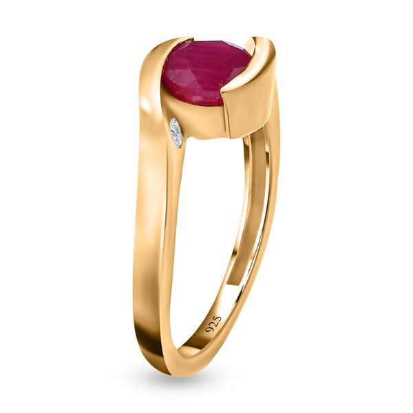 Afrikanischer Rubin (Fissure gefüllt), Weißer Zirkon Ring, 925 Silber vergoldet (Größe 20.00) ca. 1.31 ct image number 5