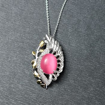 Maulbeere Mondstein und Zirkon zweifarbiger Anh&auml;nger mit 50cm Kette - 6,66 ct.