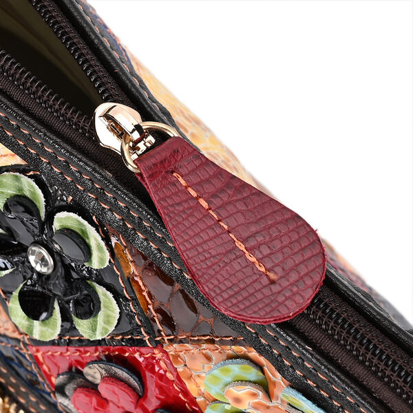 Chaos by Elsie- Echtleder Crossbody Bag mit RFID-Schutz und Kroko-Prägung, Florales Muster image number 9