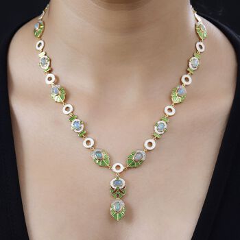 AA Nat&uuml;rlicher, &auml;thiopischer Welo Opal, Wei&szlig;er Zirkon Halskette ca. 45 cm 925 Silber 750 Gelbgold Vermeil ca. 5.74 ct