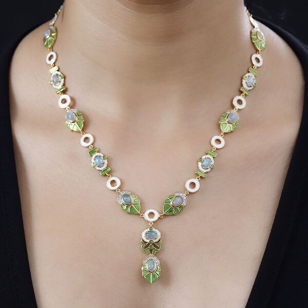 AA Nat&uuml;rlicher, &auml;thiopischer Welo Opal, Wei&szlig;er Zirkon Halskette ca. 45 cm 925 Silber 750 Gelbgold Vermeil ca. 5.74 ct image number 3