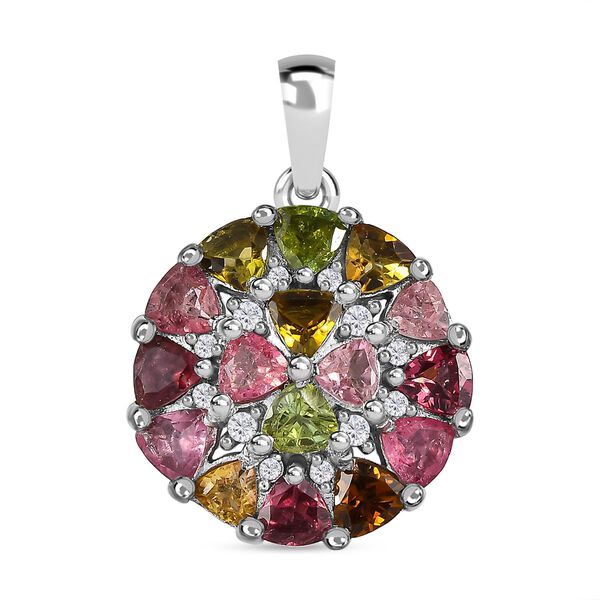 Natürlicher mehrfarbiger Turmalin und Weißer Zirkon Anhänger, 925 Silber platiniert ca. 2.48 ct image number 0