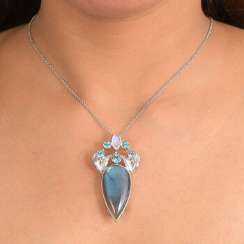 Sajen Silber - AAA Labradorit, Regenbogen Mondstein, Schweizer Blautopas Anh&auml;nger 925 Silber rhodiniert ca. 28.11 ct