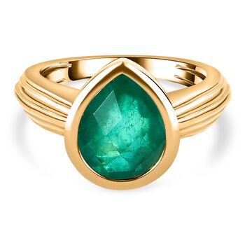 Smaragd-Triplette-Quarz Ring, 925 Silber Gelbgold Vermeil (Gr&ouml;&szlig;e 16.00) ca. 3.74 ct