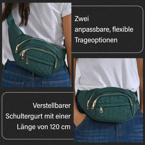 Multifunktionale RFID-geschützte Nylon Gürteltasche mit Schnellverschluss, 36x4x13cm, Grün image number 3