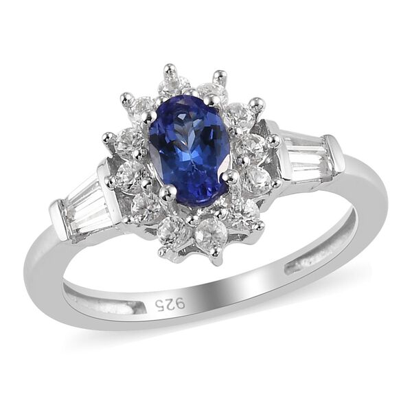 AA Tansanit und Zirkon Ring 925 Silber Platin-&Uuml;berzug