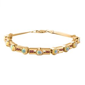 AA natürliches, äthiopisches Welo Opal und afrikanisches Rubin-Armband, 19 cm, 925 Silber 750 Gelbgold Vermeil - 3,63 ct.