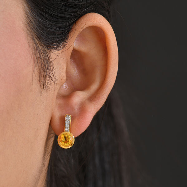 D'Joy Sphaleros Quarz, Wei&szlig;er Zirkon Ohrringe 925 Silber 750 Gelb Vergoldet ca. 3,32 ct. image number 3