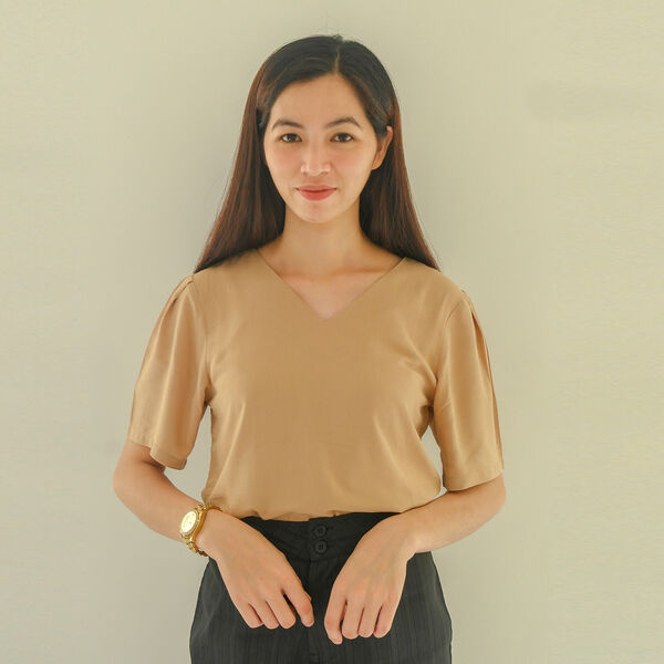 Frauen kurzes &Auml;rmel Top, hellbraun, Gr&ouml;&szlig;e 36 image number 2