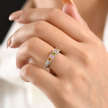 IDAR OBERSTEIN CLOSE OUT - D'Joy AA Mehrfarbig-Turmalin Ring 925 Silber Platiniert (Gr&ouml;&szlig;e 18.00) ca. 0.98 ct