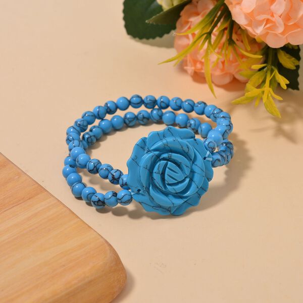 Blaues Howlit handgeschnitztes Blumen-Armband, 17-19cm - 150 ct. image number 1