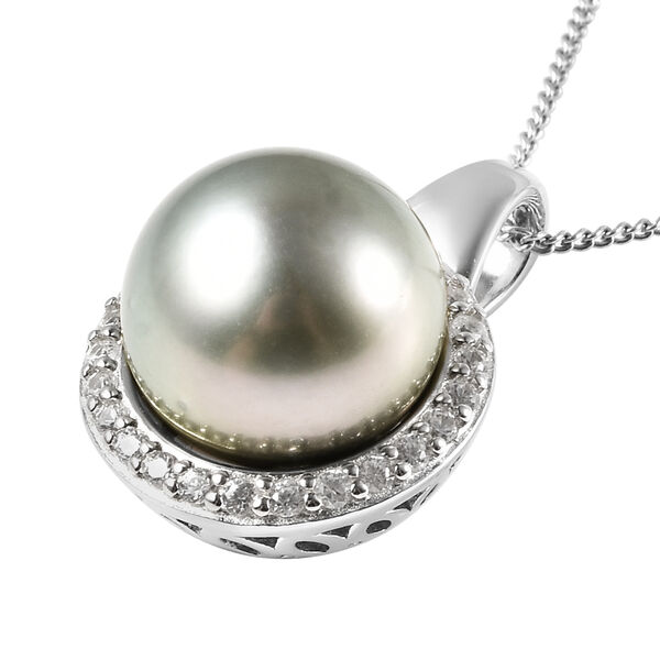 Tahiti Perle (10,5-11 mm) und Zirkon Anhänger mit Kette 45 cm 925 Silber rhodiniert ca. 0,33 ct image number 3