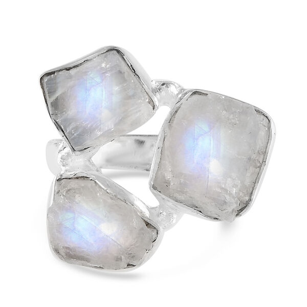 Regenbogen Mondstein 3-Stein-Ring, 925 Silber  ca. 11,60 ct