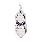 Pfau Druzy Quarz, Rhodolith Granat Anhänger 925 Silber ca. 1,52 ct.