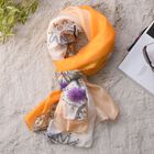 LA MAREY 100% bedruckter Seidenschal, Blumenmuster, Größe 110x178 cm, Orange und Grau image number 1
