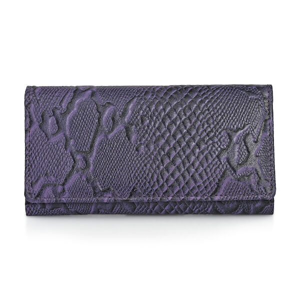 "RfidProtected 100% Python Embossed Genuine Leather Women's Wallet Color : Purple Size:7.25x4 INCH "