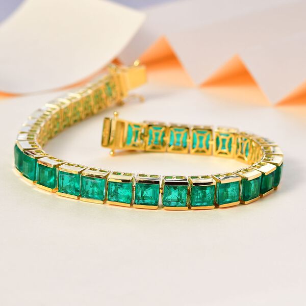 Smaragd-Quarz Triplette Armband ca. 18 cm 925 Silber Gelbgold Vermeil ca. 34,42 ct. image number 2