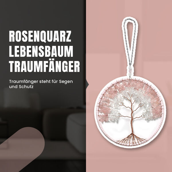 Handgefertigter Traumfänger mit Rosenquarz aus Kupferdraht, 16 cm, Rosa image number 1