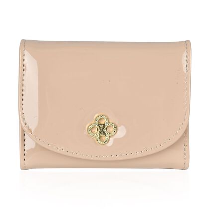 Gl&auml;nzendes RFID-Schutz Portemonnaie aus Lackleder, Gr&ouml;&szlig;e: 11x8.5x2cm, beige