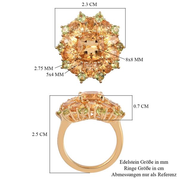 Citrin und Peridot Cluster Ring 925 Silber 585 Vergoldet image number 7