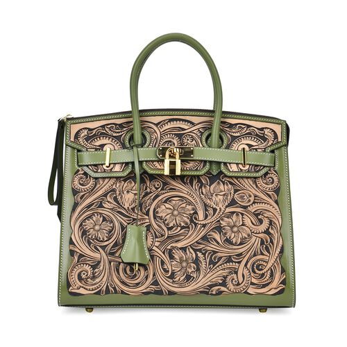 Grand Pelle  - Designer-inspirierte Echtleder Handtasche, hellgrün image number 0
