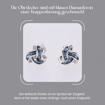 Liebesknoten blaue Diamant-Ohrstecker, 925 Silber platiniert - 0,25 ct.