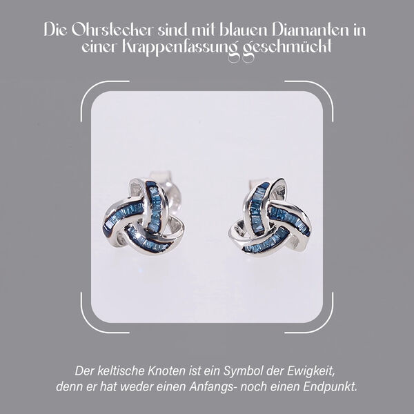 Liebesknoten blaue Diamant-Ohrstecker, 925 Silber platiniert - 0,25 ct. image number 2