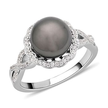 Tahiti Perle und wei&szlig;er Zirkon-Ring