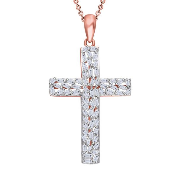 LUXURIANT SI-GH Labor Diamant Kreuz Anh&auml;nger mit 50cm Kette, 925 Silber 750 Ros&eacute;gold Vermeil - 0,33 ct.