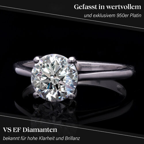 LUXURIANT DIAMOND- SGL zertifizierter VS-EF Labor Rundschliff Diamant Ring in 950 Platin - 2 ct. image number 10