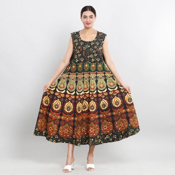 100% Baumwolle ärmelloses Kleid, Mandala Muster, Einheitsgröße, Grün image number 2