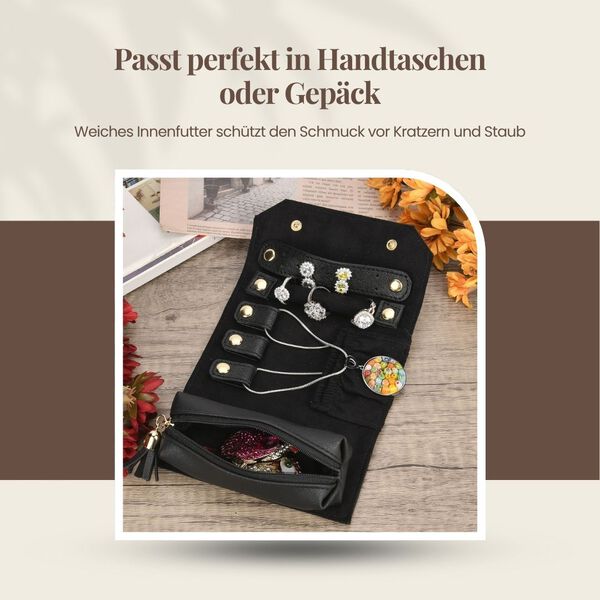 Mini-Schmuckrollen-Organizer, 24x14cm offen, 14x6,5cm geschlossen, Schwarz image number 4