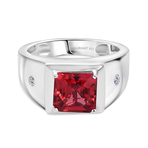 Lab Created Padparadscha-Saphir , Lab Grown Diamant Ring 925 Silber rhodiniert (Größe 19.00) ca. 3.27 ct image number 0