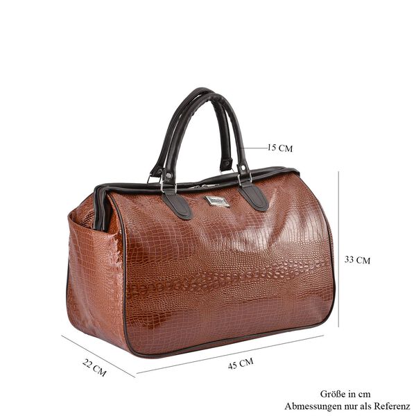 Weekender Reisetasche, 45x33x22cm, Krokodilmuster, Cognac image number 6