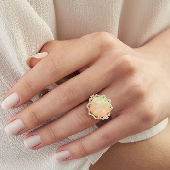 LUXORO AGI zertifiziert und gepr&uuml;ft AAA &auml;thiopischer Welo Opal und Diamant Ring in 417 Gold - 11,20 ct.