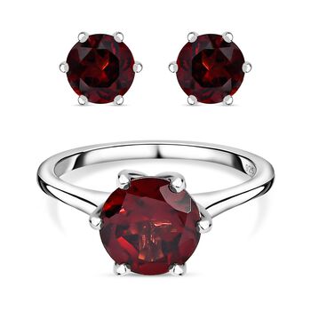 Roter Granat Schmuckset, 925 Silber platiniert ca. 4,14 ct.
