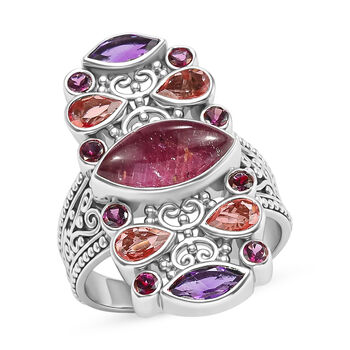 Sajen Silber-Quarz Dublett Himmlischer Rubin, Regenbogen err&ouml;ten mystischen Quarz Ring 925 Silber rhodiniert (Gr&ouml;&szlig;e 19.00) ca. 4.70 ct