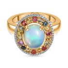 D'Joy AA Natürlicher, äthiopischer Welo Opal, Mehrfarbig Saphir Ring 925 Silber 750 Gelbgold Vermeil (Größe 18.00) ca. 2,80 ct