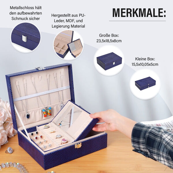 2er-Set Schmuckboxen mit Tierhautmuster, Blau image number 5