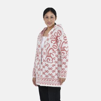 Cardigan mit Kapuze, pinke geometrische Muster