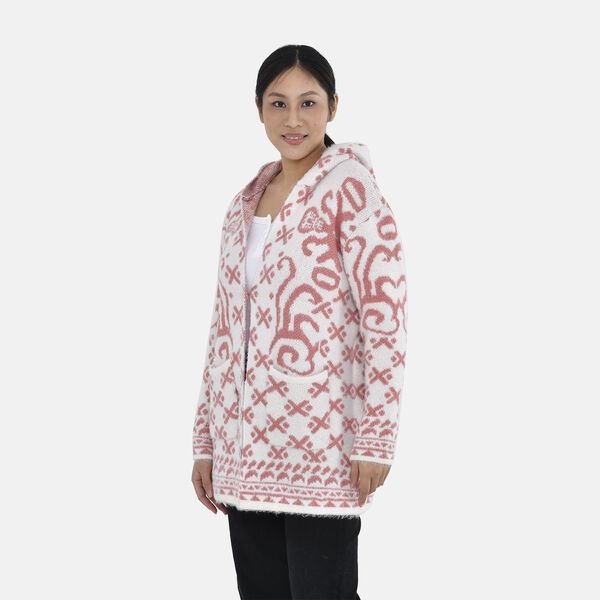 Cardigan mit Kapuze, pinke geometrische Muster image number 3