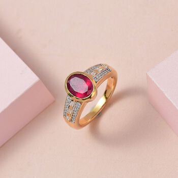 Afrikanischer Rubin und wei&szlig;er Zirkon Ring, 925 Silber vergoldet, ca. 3.18 ct