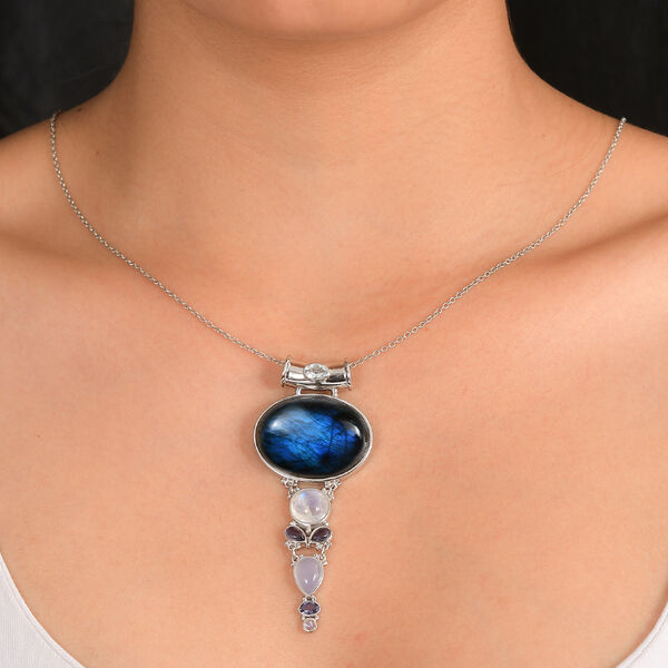 Sajen Silber-Labradorit, Regenbogen Mondstein Anh&auml;nger 925 Silber rhodiniert ca. 42.94 ct image number 2